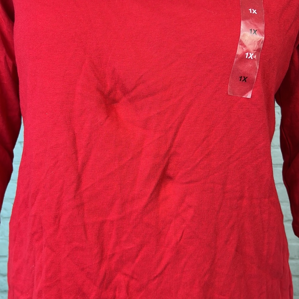 Red Cotton Scoopneck 3/4 Sleeve Top Plus Size 1X - Picture 6 of 6